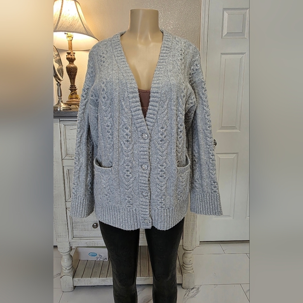 a new day Light Gray Cable Knit Cardigan